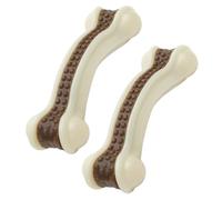 Faroby Jouet à mâcher Indestructible pour Chien, 2 pièces, Jouets pour Chiens indestructibles à saveur de bœuf, Jouet mâcher résistant 2 en 1 pour Races Moyennes/Grandes, Marron et Blanc