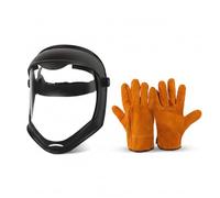 Faroby Masque facial complet, écran facial complet antibuée HD avec gants, visière PC résistante aux chocs, masque de protection pour le meulage, le soudage, la tonte de la pelouse