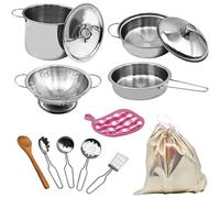 Faroby Mini casseroles et poêles de Jeu, 12 pièces/Ensemble, Ensemble de Jeu pour Enfants, Mini ustensiles Cuisine en Acier Inoxydable
