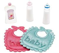 Faroby Mini Ensemble d'accessoires pour poupée bébé, Bouteilles, Bavoirs, shampoing, échelle 1:12, Maison de poupée réaliste, pépinière