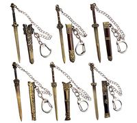 Faroby Mini Porte-clés épée 6 pièces, épée en métal détaillée exquise de 3.5 Pouces avec Fourreau, Porte-clés pour Sac à Main, Hommes Femmes, collectionneur