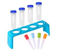 Faroby Pack de 9 Tubes à essai pour Enfants, 50ml, en Plastique, avec Support et Embout Compte-Gouttes, Jouet Scientifique