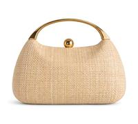 Faroby Petit sac à main en paille, sacs à main de soirée pour femmes texture tissée avec accents de matériel doré, blanc, sac Beachy