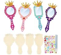 Faroby Petits miroirs pour l'artisanat, Paquet de 12 miroirs Princesse, Ensemble de Bricolage - Miroir pour Enfants pour projets artistiques, Petits artisanaux, Couronne en Bois inachevé 7, 09 pou