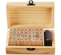 Faroby Timbres de Lettres pour Ensemble d'argile, Mini tampons de Chiffres et d'alphabet en Bois avec Tampon encreur, boîte en Bois pour l'artisanat Fabrication Cartes