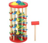 Faroby Tour en Bois de Jouet de Chute Boule avec des rampes tourbillonnantes Marteau 3 Boules Montessori pour Les Tout-Petits