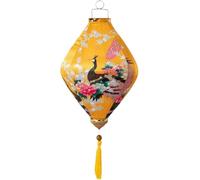 Farol Lanterne Chinoise Ovale en Soie Paon Imprimer Goutte D’Eau Lanterne Asiatique Orientale Suspendue Lanterne Japonaise Vietnamienne Pliable pour Jardin Extérieur, Yellow, 12 inch