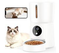 Faroro Distributeur Croquettes Chat Automatique, Caméra HD 1080P avec Vision Nocturne, 5G WiFi Mangeoire pour Chat/Chien avec Audio Bidirectionnel, APP, Double Alimentation (Blanc)