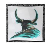 Farouk - Autocollant sticker tuning pour voiture - 1 Taureau de Camargue imprimé sur fond Transparent 12x12x0,1 cm. (Vert sans projections.)
