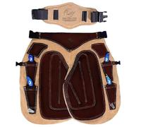 Farrier Tablier pour homme 70 cm - Cuir de vache en daim de vache, taille réglable, genouillères, 4 poches pour couteau à capuche, 2 aimants à ongles Hoof - Chaps durables pour cheval Shoeing & Hoof