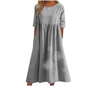 Fartey Robe-T-shirt pour Femme 2026 Robe d'été Décontractée Grande Taille Robe Midi Boho à Imprimée Florale Fluide Robes Longues avec Poches, 05 Gray, Taille L