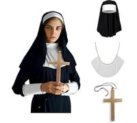 Fartoni Coiffe De Costume Religieux Pour Fille Ou Femme - Accessoire Halloween Avec Voile Et Chapeau. Déguisement Terreur Ou Peur. Accessoires De Costume Pour Hommes Et Femmes.