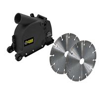 FARTOOLS Carter de rainureuse béton + 2 disques diamand béton Ø125mm pour meuleuse d'angle 115/125mm, compatible toute meuleuse grâce à 4 bagues de réduction