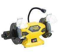 Fartools Touret à meuler 400W, meule-meule 2xØ150mm (grain A36 & A60) avec affuteur de forets, lampe LED, vitesse de rotation 2950tr/min