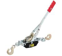 Fartools Treuil de halage à levier 1000Kg tout acier, Câble Ø4mm L=2m, tambour Ø30mm, bras 42mm, double cliquet robuste, 2 crochets forgés