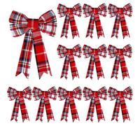FARUTA Lot de 12 nœuds de Noël à carreaux noirs rouges et blancs pour décoration de sapin de Noël, 12,7 x 17,8 cm