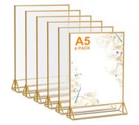 FARYODI Golden A5 Lot de 6 présentoirs de table A5 en acrylique pour cartes de table, décoration de table de mariage