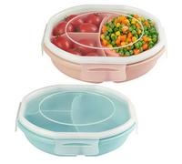 FARYODI Lot de 2 bols à bento à 3 compartiments de rangement séparés, boîte de rangement hermétique avec fermeture, sans BPA, vaisselle adaptée au micro-ondes (bleu + rose)