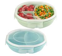 FARYODI Lot de 2 bols Bento à 3 compartiments de rangement séparés - Boîte de rangement hermétique avec fermeture - Vaisselle sans BPA - Passe au micro-ondes (bleu + vert)