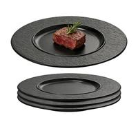 FARYODI Lot de 4 assiettes plates de couleur noire, réutilisables, assiettes modernes, assiettes décoratives, assiettes noires, assiettes plates, assiettes plates, modernes, noir