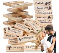 FARYODI Lust Tower Blocks Jeu de 48 blocs en bois, tour empilable, tour de bloc Love pour la Saint-Valentin, avec vérité ou devoir, questions et défis pour les rendez-vous des couples