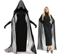 FARYODI Robe longue noire de carnaval pour femme, costume d'horreur, mariée fantôme noire, méchante reine ou vampire pour carnaval et fête costumée (L)