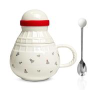 FARYODI Tasse à café créative de badminton avec couvercle et cuillère, tasse en céramique de 370 ml au design de ballon de volant, tasse de sport amusante avec cuillère à bille, cadeau personnalisé