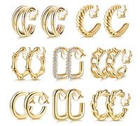 FASACCO Boucles d'oreilles créoles à clipser dorées pour femme - Boucles d'oreilles à clip tendance - Motif géométrique - Boucles d'oreilles à clip sans perçage, Métal, Alliage.