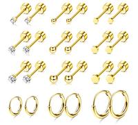 FASACCO Small Tiny Stud Flat Back Earring Hypoallergenic Gold Studs 14K Surgical Steel Earring Sets for Multiple Piercing Cartilage Hoop Earrings