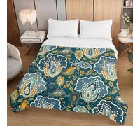 Fasbuy 3D Style Bohème Couverture, Dessus De Lits et Couvre-Lits, 2026 Couette sans Housse Couette Ete, Edredon Réversible, Lavable, pour 1/2 Personnes, 2.5 Tog (Fleurs Vertes,180x220cm)