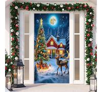 Fasbuy Couverture de Porte Noël,Bannière de Porte de Noël Élastique,Decoration d'Entrée Noel,Bannière Toile de Fond Decoration Noel Exterieur pour Intérieur et Extérieur (Élan,90x210cm)