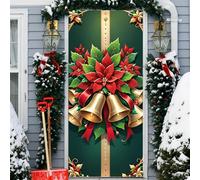 Fasbuy Couverture de Porte Noël Élastique,Bannière de Porte de Noël Élégant,Decoration d'Entrée Noel,Bannière Toile de Fond Decoration Noel Exterieur Intérieur/Extérieur (90x200cm,Feuilles Vertes)