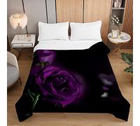 Fasbuy Couvre-lit 1-2 Personnes, 3D Rose Microfibre Couverture, Dessus De Lits, Housse De Canapé, Légère et Respirante, Réversible, pour Toutes Les Saisons (Roses Violettes,230x260cm)