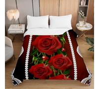 Fasbuy Couvre-lit 1-2 Personnes, 3D Rose Microfibre Couverture, Dessus De Lits, Housse De Canapé, Légère et Respirante, Réversible, pour Toutes Les Saisons (Amour des Roses,100x150cm)