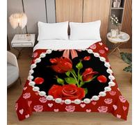 Fasbuy Couvre-lit 1-2 Personnes, 3D Rose Microfibre Couverture, Dessus De Lits, Housse De Canapé, Légère et Respirante, Réversible, pour Toutes Les Saisons (Roses Rouges,230x260cm)