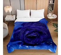 Fasbuy Couvre-lit 1-2 Personnes, 3D Rose Microfibre Couverture, Dessus De Lits, Housse De Canapé, Légère et Respirante, Réversible, pour Toutes Les Saisons (Roses Bleues,230x260cm)