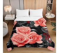 Fasbuy Couvre-lit 1-2 Personnes, 3D Rose Microfibre Couverture, Dessus De Lits, Housse De Canapé, Légère et Respirante, Réversible, pour Toutes Les Saisons (Roses Roses,230x260cm)