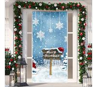 Fasbuy Élégance Couverture de Porte Noël,Bannière de Porte de Noël Élastique,Decoration d'Entrée Noel,Bannière Toile de Fond Decoration Noel Exterieur Intérieur/Extérieur (90x180cm,Bleu)