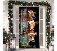 Fasbuy Élégance Couverture de Porte Noël,Bannière de Porte de Noël Élastique,Decoration d'Entrée Noel,Bannière Toile de Fond Decoration Noel Exterieur Intérieur/Extérieur (90x180cm,Vache)
