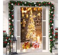 Fasbuy Élégance Couverture de Porte Noël,Bannière de Porte de Noël Élastique,Decoration d'Entrée Noel,Bannière Toile de Fond Decoration Noel Exterieur Intérieur/Extérieur (90x200cm,Grain de Bois)