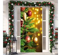 Fasbuy Élégance Couverture de Porte Noël,Bannière de Porte de Noël Élastique,Decoration d'Entrée Noel,Bannière Toile de Fond Decoration Noel Exterieur Intérieur/Extérieur (90x200cm,Feuilles Vertes)