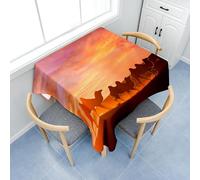 Fasbuy Nappe avec Pince Carrée Nappe de Table Anti Tache, Imprimé de Désert Lavable Table Basse Nape en Polyester, pour Salle à Manger Pique-Nique Fête (Rouge,100x100cm)