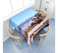 Fasbuy Nappe avec Pince Carrée Nappe de Table Anti Tache, Imprimé de Désert Lavable Table Basse Nape en Polyester, pour Salle à Manger Pique-Nique Fête (Bleu,100x100cm)