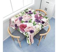 Fasbuy Nappe Carrée Anti Tache, Motif Fleur de Pivoine 3D Nappe Élégante Table Basse Nape en Polyester pour Décoration Fête Jardin Café Salle à Manger Banquet, 4 Pince (Fleur Violette,100x100cm)