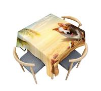 Fasbuy Nappe de Cuisine Carrée, Motif Chien Corgi 3D Nappe Anti Tache Élégante Table Basse Nape en Polyester pour Fête Jardin Café Salle à Manger Banquet, 4 Pince (Plage de Sable,60x60cm)