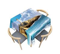 Fasbuy Nappe de Cuisine Carrée,Motif Phare 3D Nappe Anti Tache Élégante Table Basse Nape en Polyester pour Fête Jardin Café Salle à Manger Banquet Restaurant, 4 Pince (Océan,100x100cm)