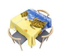 Fasbuy Nappe de Cuisine Carrée, Motif Tortue 3D Nappe Anti Tache Élégante Table Basse Nape en Polyester pour Fête Jardin Café Salle à Manger Banquet Restaurant, 4 Pince (Jaune + Bleu,100x100cm)