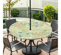 Fasbuy Nappe Ronde avec Trou de Parasol, Nappes Rondes avec Bord Élastique,Nappe avec Fermeture Éclair Anti Tache, Protege Table Exterieur pour Terrasse Fête, Fleurs 3D (Rose,M)