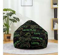 Fasbuy Pouf Poire sans Remplissage, Grande Pouf pour Enfant Adulte, Imprimé Manette de Jeu Housse Sac Haricots, Salon Chambre Rangement de Jouets Stockage (Vert,70x80cm)