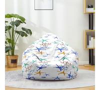 Fasbuy Pouf Poire sans Remplissage, Impression Étoile de Mer 3D Housse de Coton et Lin, Lavable Housse de Fauteuil Poire, Grande Pouf pour Enfant Ado Adulte (Bleu,XL)